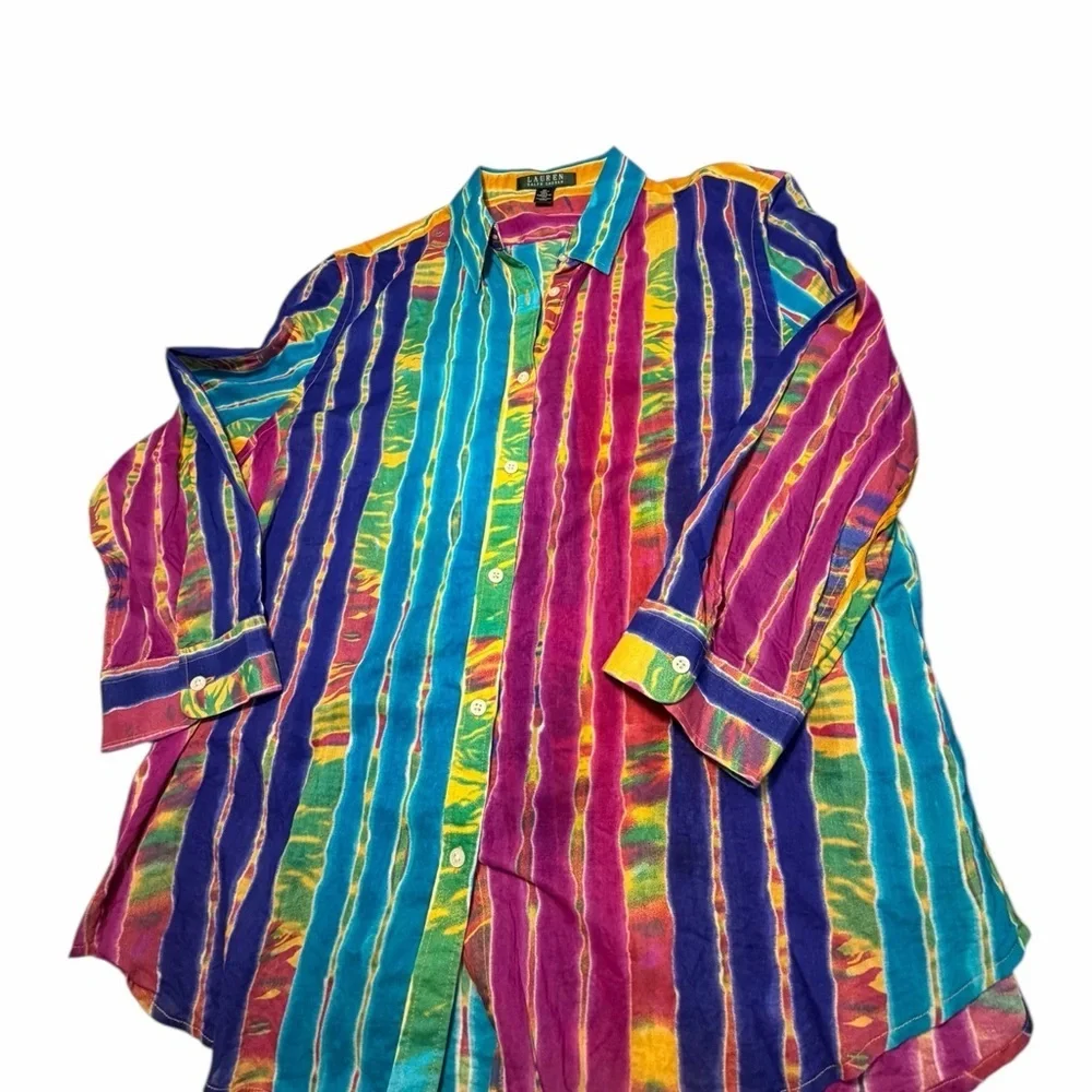 Lauren  Ralph Lauren Multicolor Striped Tie Dye ShirtButton Down Shirt XL - Picture 6 of 9